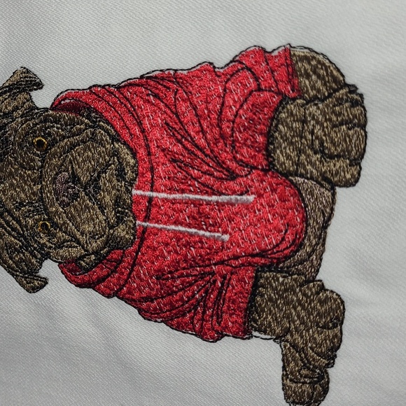 American Bulldog Embroidered.White dish Towel. Brown Dog with red hoodie.NNT - Picture 2 of 6